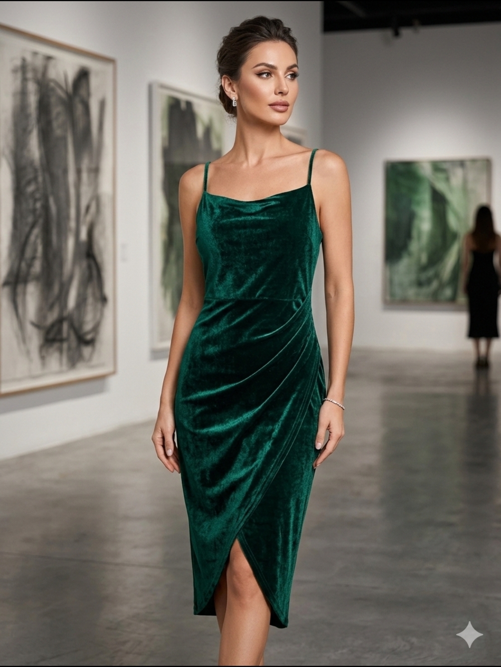 Emerald Green Velvet Ruched Bodycon Dress